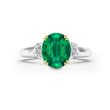 Oval Emerald & Half Moon Diamond Trilogy Ring, 950 Platinum, 18K Gold