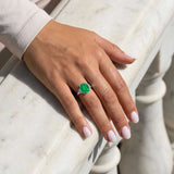 Oval Emerald & Half Moon Diamond Trilogy Ring, 950 Platinum, 18K Gold on model