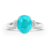 Oval Neon Paraiba Tourmaline & Diamond Trilogy Ring, Platinum
