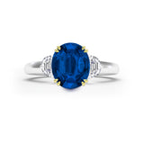 Oval Blue Sapphire and Half Moon Diamond Trilogy Ring, Platinum & Gold
