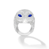Diamonds & Blue Sapphire, Snowy Owl Ring, 950 Platinum