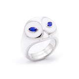 Diamond & White Onyx Snowy Owl Ring, 18K White Gold