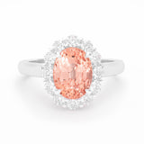 GRS Oval Padparadsha peach Sapphire & Diamond Ring, 950 Platinum