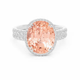 GRS Oval Padparadsha peach Sapphire & Diamond Ring, 950 Platinum