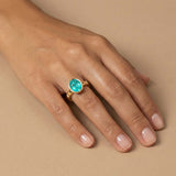 Oval Paraiba Tourmaline Bezel Set Ring on model