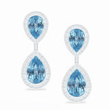 Pear Aquamarine & Baguette Diamond Drop Platinum Earrings