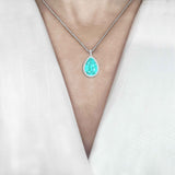 GIA Neon Paraiba Pear Tourmaline & Diamonds 18K White Gold Pendant Necklace