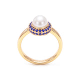 Pearl & Sapphire Halo Ring, 18K Gold