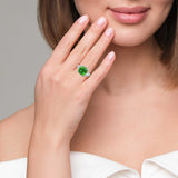 Cushion Peridot and Diamond Engagement ring - 18k white gold on model