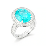 Oval Neon Paraiba Tourmaline & Diamond Engagement Ring, Platinum