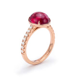 Cabochon Rubellite Tourmaline and Diamond Ring, 18K Rose Gold