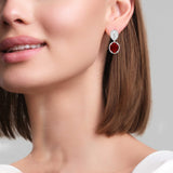 Oval Ruby and Diamond Cocktail Earrings, 18K White Gold on model