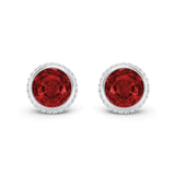 Round Ruby and Diamond stud earrings, 18k White Gold