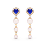 Cabochon Sapphire, Diamond & Pearl Drop Earrings, 18K Gold