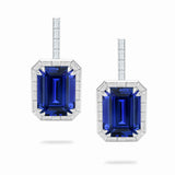 Sapphire and baguette halo diamonds earrings in platinum