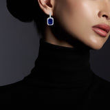 Octagon Sapphire and Diamond Drop Earrings on model