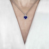 Heart Blue Sapphire & Diamonds Halo Necklace, 18K White Gold