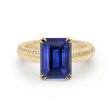 Sapphire claw set solitaire engagement ring, 18K Yellow Gold