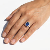Blue Sapphire & Diamonds Baguette Claw Set 950 Platinum Ring