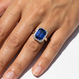 Blue Sapphire & Diamonds Baguette Claw Set 950 Platinum Ring