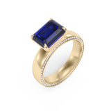 Blue Sapphire and Diamond Cocktail Ring, 18K Yellow Gold