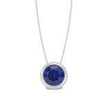 Round Blue Sapphire and Diamond charm pendant, 18k White Gold