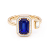 Blue Sapphire and Diamond Baguette Open Ring, 18K Yellow Gold