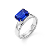 Blue Sapphire & Diamond Solitaire Ring, 18K white Gold