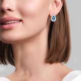 Pear Aquamarine & Diamond Stud Platinum Earrings on model