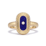 Lapis Lazuli and Diamond Talisman Ring, Raw Textured 18K Raw Gold
