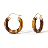 Tiger Eye Hoop Earrings, 18K Yellow Gold