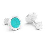 Turquoise and Diamonds Round Cufflinks, 18K white Gold
