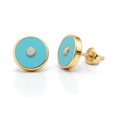 Turquoise and Diamond Amulet Stud Earrings, 18K Gold