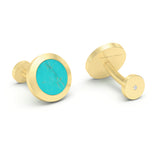 Turquoise and Diamonds Round Cufflinks, 18K Yellow Gold