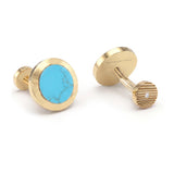 Turquoise and Diamonds Round Cufflinks, 18K Yellow Gold