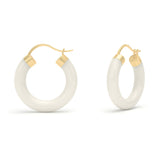 White Agate Hoop Earrings, 18K Yellow Gold