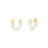 White Agate Small Hoop Gold Earrings
