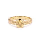 Round Yellow Sapphire Solitaire Ring in Textured 18ct Gold