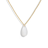 White Agate and Diamond Teardrop Pendant, 18K Gold