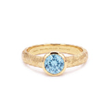 Round Aquamarine Bezel Set Solitaire, 18K Raw Gold Ring