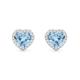 Heart Aquamarine & Diamond Halo Stud Earrings, 18K White Gold