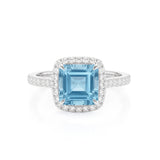Aquamarine & Diamond Claw Set Halo Ring, 18K White Gold