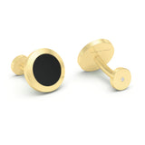 Onyx and Diamonds Round Cufflinks, 18K Yellow Gold