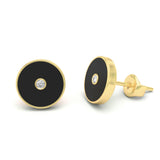 Black Agate and Diamond Amulet Stud Earrings, 18K Gold