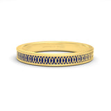 Mosaic blue enamel single band ring in yellow gold