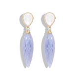 Blue Agate, Mother of Pearl, Diamond Drop Earrings, 18K Gold