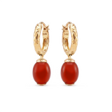 Carnelian Huggie Earrings, 18K Raw Gold