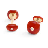 Cabochon Carnelian and Diamonds Cufflinks, 18K Yellow Gold