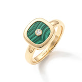 Malachite & Diamond Cushion Ring, 18K Yellow Gold