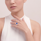 Unheated Cushion Blue Sapphire and Diamonds Baguette, Platinum Ring